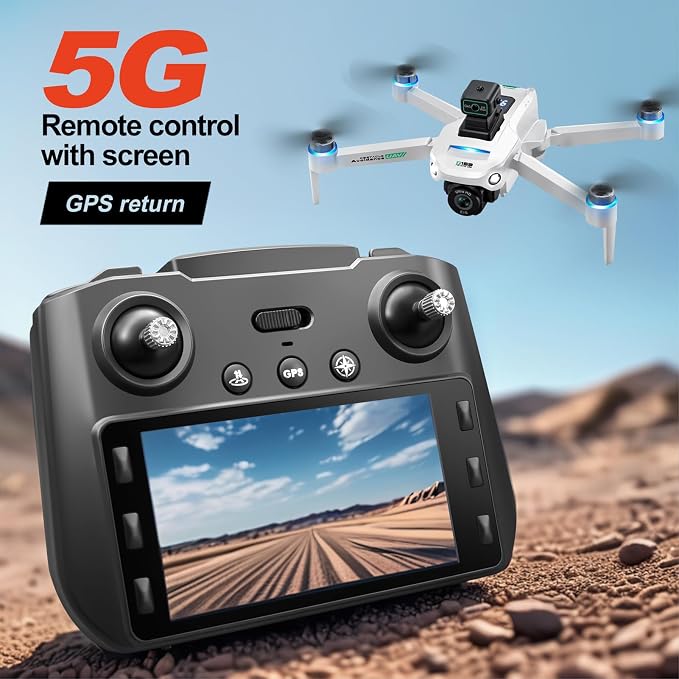 GPS Drone with 8K UHD EIS Camera for Adults, 5G WiFi FPV RC Quadcopter with Brushless Motors, Optical Flow Positioning, Obstacle Avoidance, Auto Return, Follow Me, 2 Batteries (White)