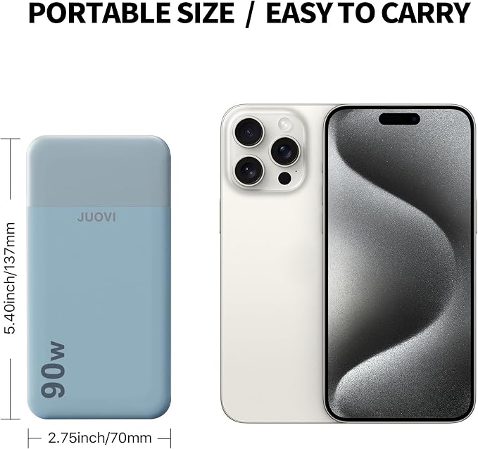 JUOVI Laptop Power Bank 20000mAh 90W USB C Portable Charger Fast Charging 4-Port(2C+2A) External Battery Pack for MacBook Laptop iPad iPhone Samsung Steam Deck, Perfect for Travel & Business