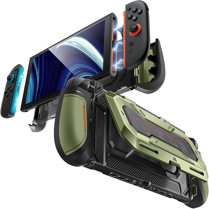Mumba Dockable for Nintendo Switch 2 Case with Flip Stand, [Titan] Ergonomic Switch 2 Grip Protective Cover Holds 5 Game Cards & 2 TF Cards TPU Accessories and Quick-Release Joy-Con Design (Guldan)