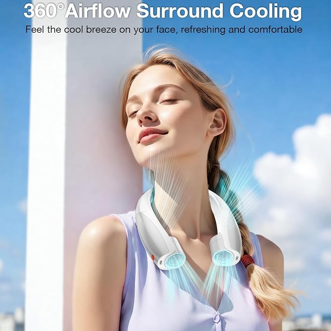 Portable Neck Fan, 6 Speeds Rechargeable Personal Fan with AI Chips, Hands-Free 360° Faster Cooling Wearable Fan, Ultra Quiet for Home, Office, Travel, Indoor, Outdoor - Grey