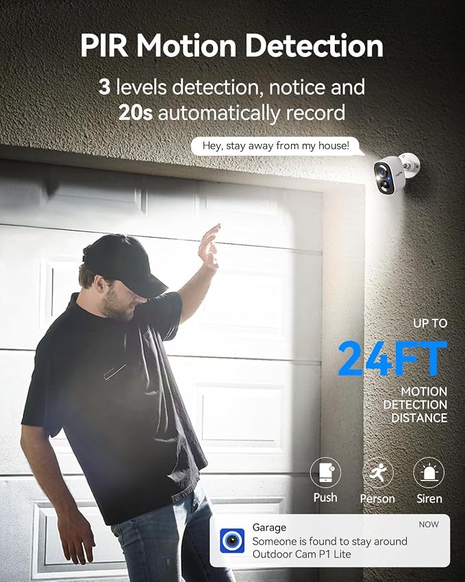 LongPlus 3K Security Cameras Wireless Outdoor, Battery Smart Camera for Home Security, Support 2.4G/5GHz, 24/7 Recording, Color Night Vision, AI Motion Detection, SD Card/Cloud, Two-Way Talk (White)