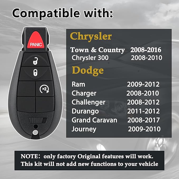 IYZ-C01C DIY Key Fob FOBIK Replacement kit for 2009 2010 2011 2012 Dodge Ram 1500 2500 3500 Journey Challenger Grand Caravan Jeep Grand Commander Keyless Entry Remote Key