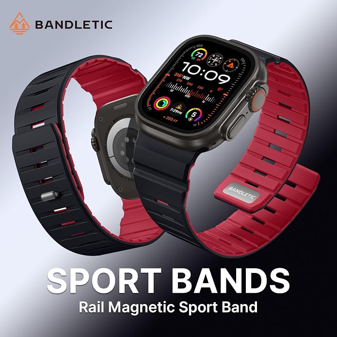 Bandletic Magnetic Watch band Compatible with Apple Watch Bands - Magnet Bands 49mm 46mm 45mm 44mm 42mm Men Women, Rugged Silicone Strap for iWatch Series 11/10/9/8/7/SE3/SE2/SE/6/5/4/3/2/1