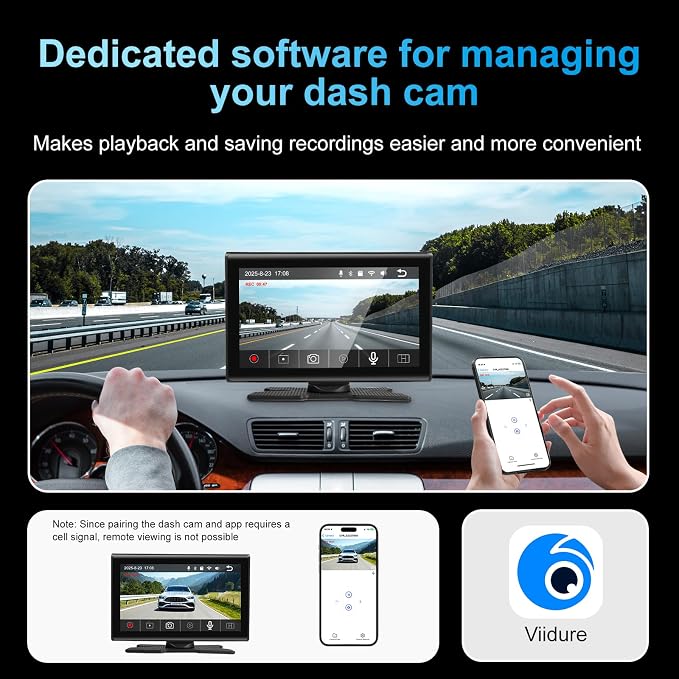 7" Wireless CarPlay Screen for Car- 4K Touchscreen, 4K Dash Cam &1080P Rear Camera，64GB SD Card，Apple CarPlay & Android Auto, Bluetooth, GPS, Voice Control, Plug-and-Play with FM/AUX/Mirror Link