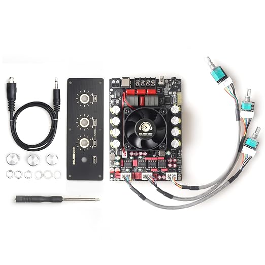 T220HS-W Power Amplifier Board 2.0 Channel 220W×2 with Treble and Bass, 12V-36V Audio Power Amplifier Module with Front Panel