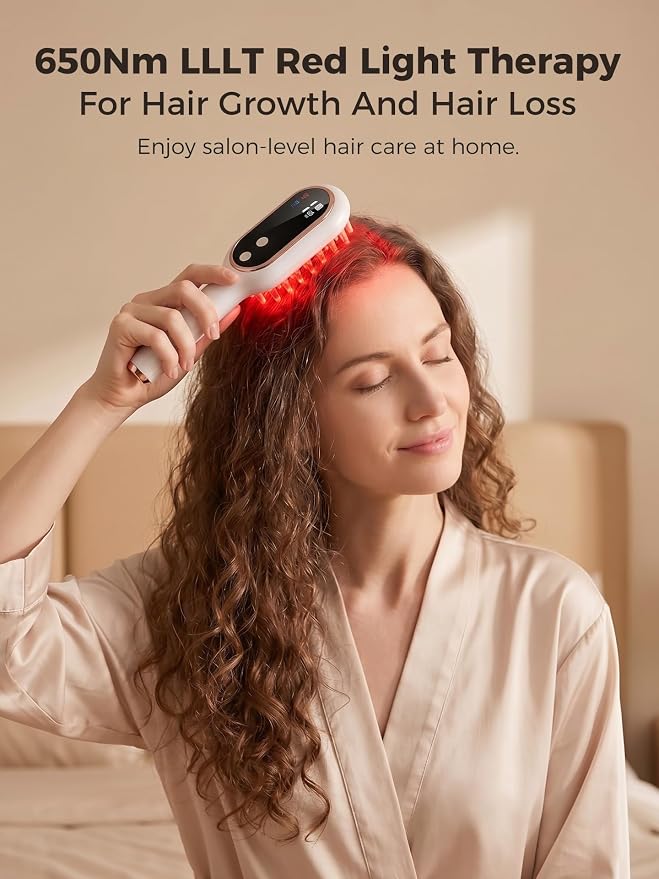 FDA-Device 650Nm LLLT Red Light Therapy For Hair Growth And Hair Loss, Cordless Handheld Scalp Laser Brush For Men & Women With Thinning Hair Baldness Receding Hairline, Portable Home Travel