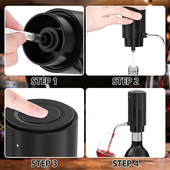 Fathers Day Gift Wine Aerator Electric Decanter – Automatic Wine Dispenser & Pourer with Type-C Rechargeable Battery, Instant Aeration Wine Accessories for Red & White Wine, Gift for Wine Lovers