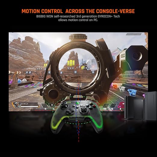 BIGBIG WON Wireless Controller Motion Control, Hall Trigger, ALPS Joystick, 3.5mm Audio, Gaming Controller for PC Windows/Android/iOS/Switch Pro Controller (Rainbow 2 Pro&Charging Dock)