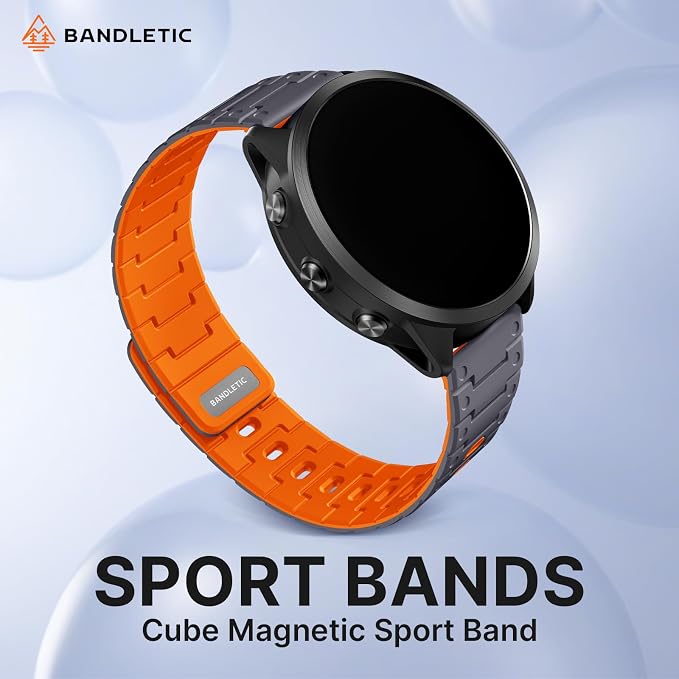 Bandletic Watch Band, Quick Release Silicone Watch Strap for Men Women, Replacement Bands Width 20mm Magnetic Straps Breathable Soft Compatible with Garmin Venu Sq 2 Watch Band, Spacegray/Orange