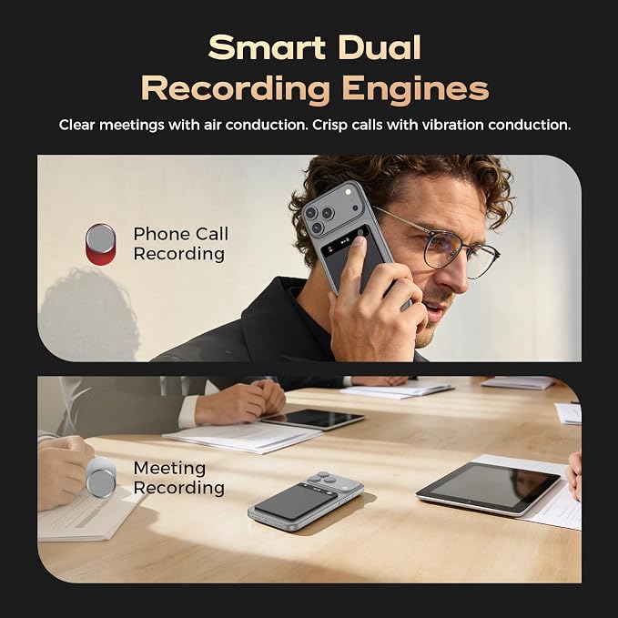 Dasit Note Pro AI Voice Recorder, Transcribe & Summarize with AI, App Control, Note Taker for Meetings & Calls, Supports 112 Languages, Ultra-Slim w/OLED Display, Case Included, Grey