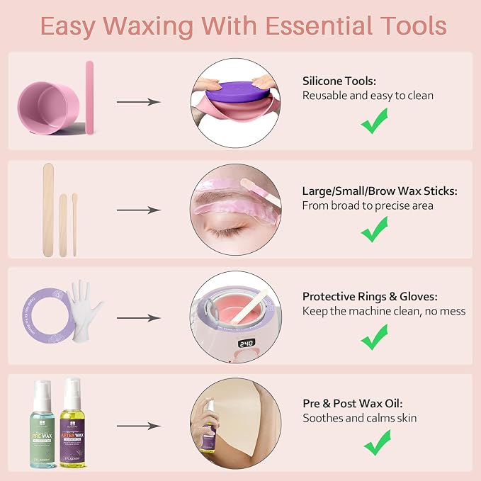 BLITZWAX Brazilian and Bikini Waxing Kit for Women, Hard Wax Warmer for Face, Legs, and Body, At Home Hair Removal Kit, Beginner Friendly, Quick Heating, 6 Packs Wax Beads