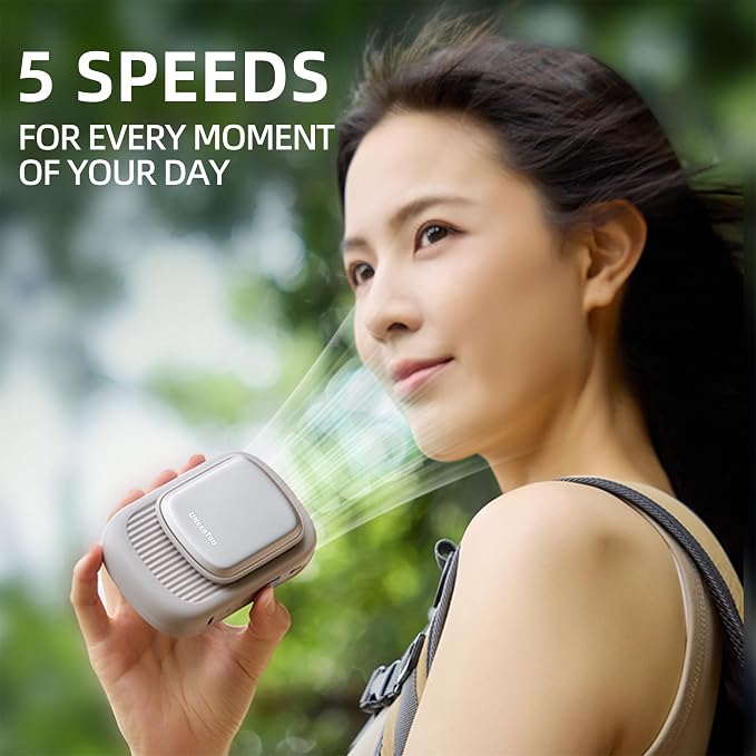Portable Waist Fan with Semiconductor Cooling, 4000mAh Rechargeable Neck Fan with LED Display, 5-Speed Wearable Fan with 10° Adjustable Airflow & Type-C, Hands-Free Personal Fan, white