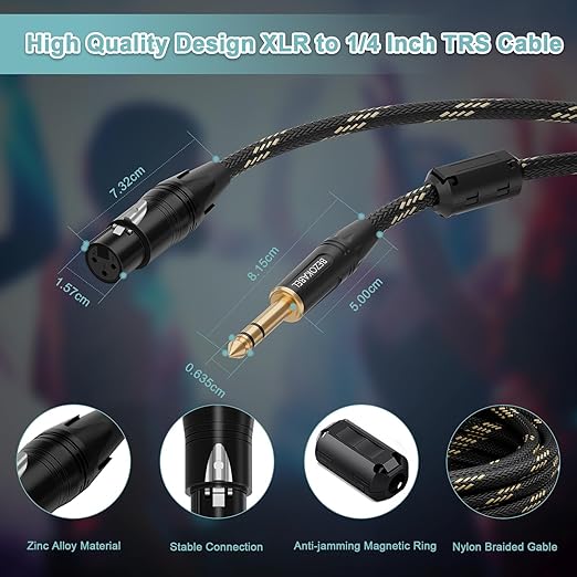 XLR to 1/4 Cable, XLR Female to 1/4 Cable 25FT 2Pack, TRS to 1/4 inch (6.35mm), Quarter Inch to Balanced Microphone Cable
