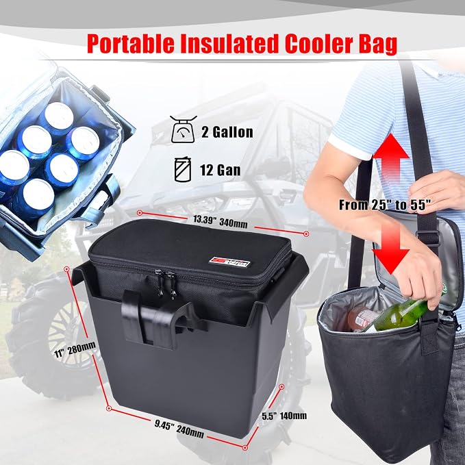 Goldfire UTV Storage Accessories,Roll Bar Storage Bags Truck Tool Organizer Bag + Removable Portable Ice Chest Cooler Groceries Bag with Straps Fit For Most UTV Models