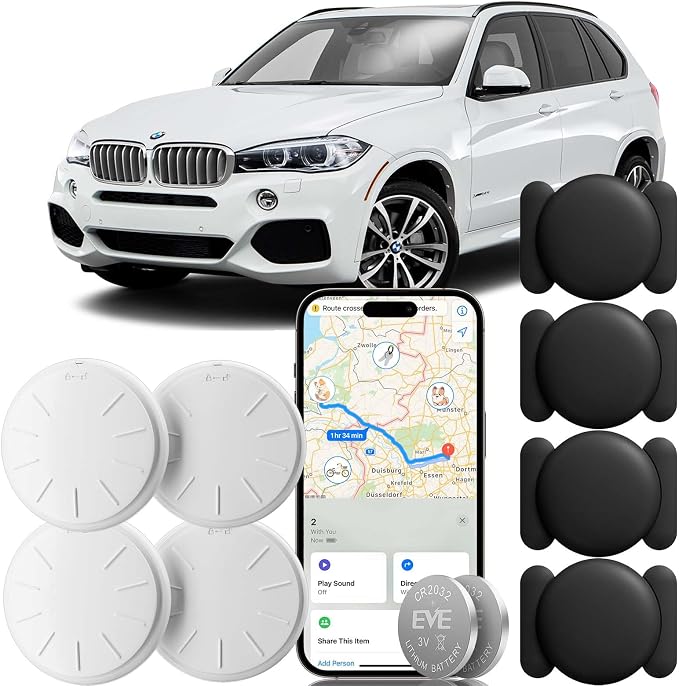 GPS Tracker for Vehicles, 4PCS Real Time Tracker Device for Vehicles, Work with Find My (iOS Only), MINI Magnetic Car Tracker Device Hidden, Waterproof Car Tracker