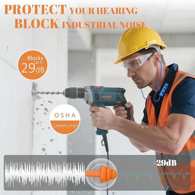 Bluetooth Earplug Headphones, Neckband Wireless Earbuds with Replacement Ear Tips, OSHA Compliant Noise Cancelling Ear Plug Headphones for Work Safety Ear Protection, 20 Hour Battery