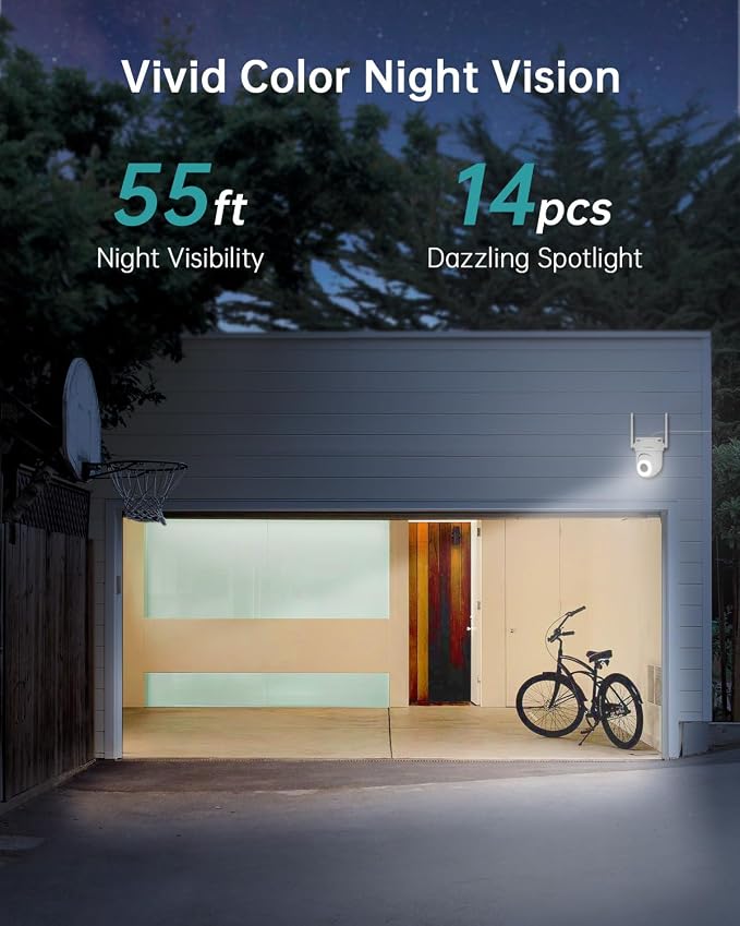 ZUMIMALL 2.5K Wired Cameras for Home Security, 2.4G/5G WiFi Outdoor Security Camera, 5MP, 24/7 Recording, AI Motion Detection, Cloud & SD Card Storage, 2-Way Audio, 360° PTZ Auto Tracking - 2-Pack
