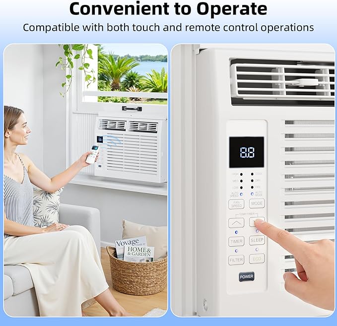 Antarctic Star 6,000 BTU Window Air Conditioner, Window AC Unit, Cools Rooms up to 250 Sq.Ft., 6 in 1 Modes Air Conditioner Window Unit with Remote Control, Easy to Install, Energy Saving, White