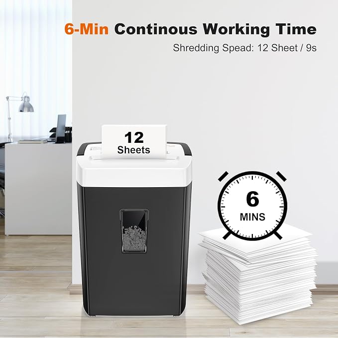 Bonsaii 12-Sheet Cross Cut Paper Shredder, 5.5 Gal Home Office Heavy Duty Shredder for Paper, Credit Card, Mail, Staples, with Transparent Window, High Security Level P-4