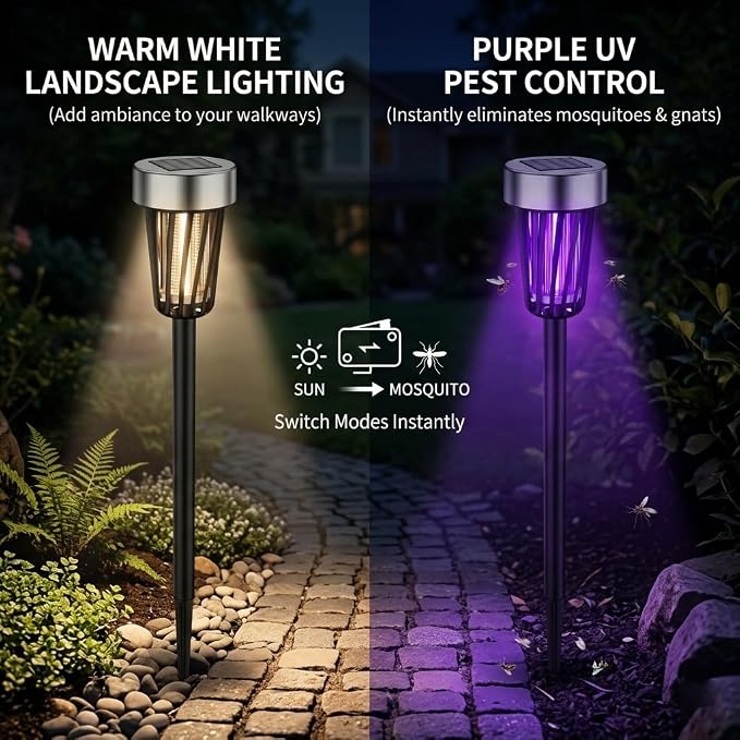 2026 Mosquito Repellent Outdoor Patio Solar Bug Zapper Outdoor Mosquito Zapper for Moths,Gnats,Flies,Small Flying Insect,Electric Fly Zapper for Backyard,Garden,Gnat Killer for Flower Beds,Walkway4PCS