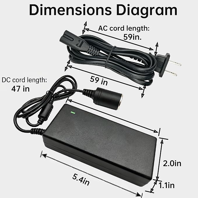 12V Power Adapter Cord for Igloo Iceless Coolers | DC12V replacement cord for Igloo Kool Mate, Cool Chill, and thermoelectric coolers. For plug-in vehicle cooler use.