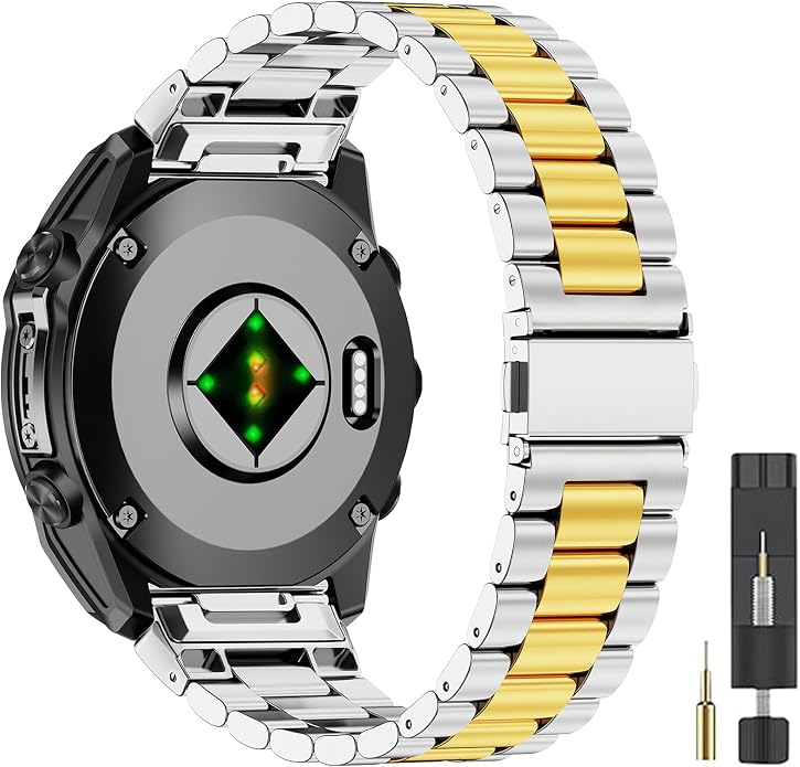 22mm Stainless Steel Metal Band Compatible with Garmin Fenix 8 Pro tactix 8 47mm/E/7/6/pro/5/Plus,Quick-fit Watch Strap for quatix 8 47mm 7/Pro/6/Forerunner 970/965/955/Descent G2 G1 Solar