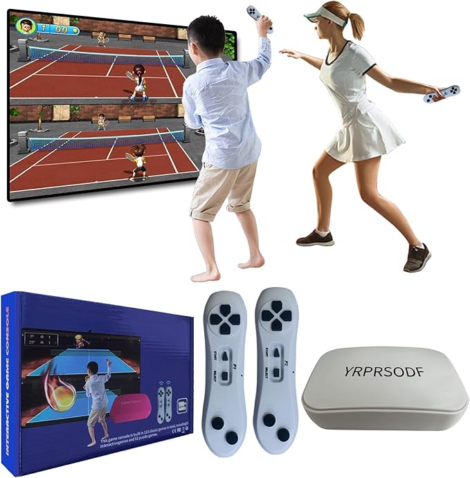 YRPRSODF TV Game Console Built in 100+ Gam ES, Video Game Machine with 2.4G Wireless Gamepad Somatosensory Control, USB Plug and Play, Kid & Adult Interactive& Puzzle Games,Grey