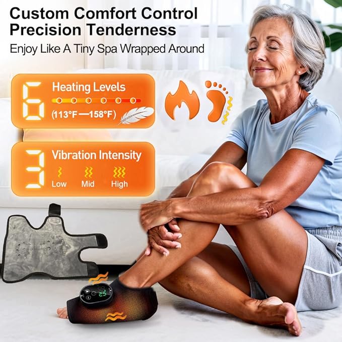 Foot Massager for Neuropathy Plantar Fasciitis Pain Relief, Cordless Heated Vibrating Cloud-Soft Ankle Wrap Feet Massage, Portable 2H Run Time, 6 Heats, 3 Modes, Auto-Off Timer,1 Pair