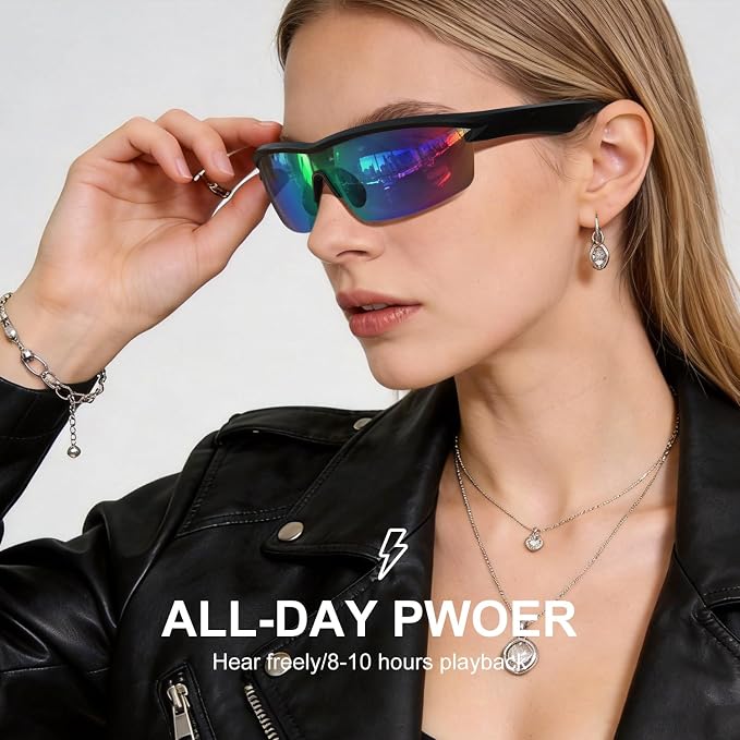 Bluetooth Audio Smart Glasses for Cycling Running Driving | Polarized Sports Sunglasses with Open-Ear Speakers, Hands-Free Calls, Voice Assistant, UV Protection, IPX5 Waterproof for Hiking Fishing