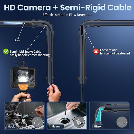 32.8FT Endoscope Camera with Light -IP67 Waterproof Borescope Inspection Camera with 4.3" IPS Screen, 1080P HD Sewer Tools with 8 Adjustable LEDs, Snake Cameras for Father's Day