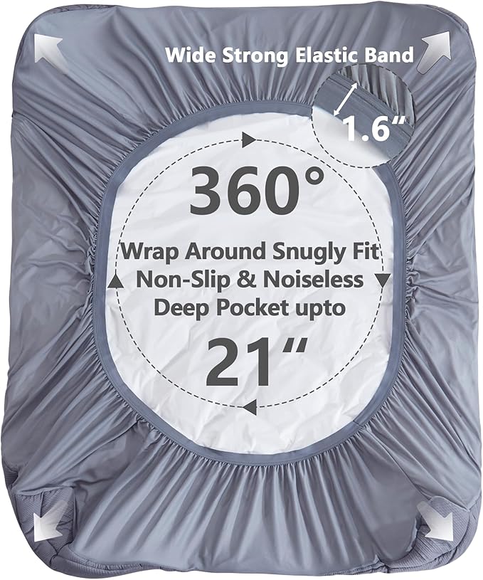 ELVEN HOME Queen Size Mattress Pad Waterproof, Pillow Top Cooling Mattress Topper Cover, Quilted Fitted Mattress Protector Washable, Deep Pocket 8-21" (60x80 inch, Grey)