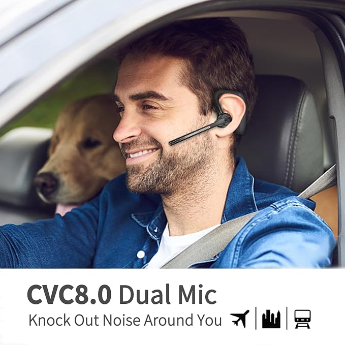 Conambo Bluetooth Headset with Dual Mic Noise Canceling & Mute Button Wireless Earpiece 16 Hrs Talking for Home Office Trucker – Compatible with iPhone Android Phone (K18)