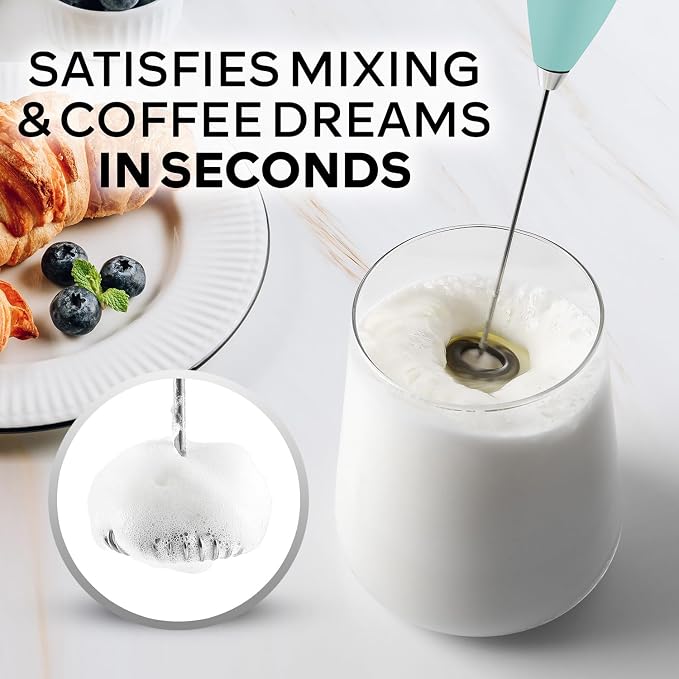 Zulay Kitchen Powerful Milk Frother Wand With Duracell Batteries - Ultra Fast Handheld Drink Mixer - Electric Whisk Foam Maker for Coffee, Lattes, Cappuccino & Matcha - Z1 Motor - Fresh Mint