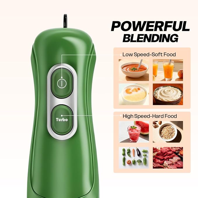 Turelar Immersion Blender Handheld, Corded Electric Blenders Portable Stick Mixer with 2 Mixing Speed and Stainless Steel Blades Emulsifier for Effortless Blending Soup, Smoothies, Puree or Baby Food