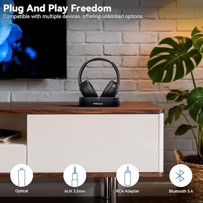 Wireless Headphones for TV Watching, 65H TV Headphones Wireless for Seniors with Charging Base, No Delay Bluetooth Headphones for TV for listening seniors, HiFi Stereo Sound, Gifts for Parents/Elderly
