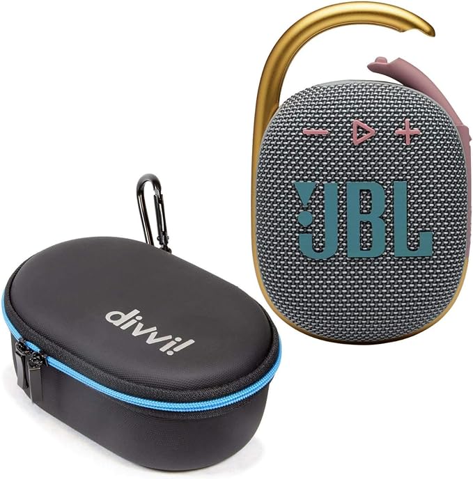 JBL Clip 4 Portable Bluetooth Speaker (Gray) + Bundle with divvi! Protective Hardshell Case (Black)