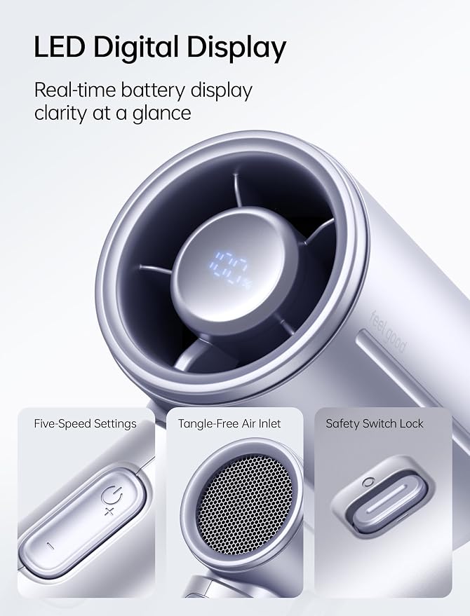 JISULIFE Mini Handheld Fan Life9S - Sleek Chrome: Turbo Power, 22 Hours Cooling, LED Display, 5000mAh, 5-Speed, Small Portable Fan for Travel, Cruise, Concerts, Trendy Gifts for Women Men-Blue