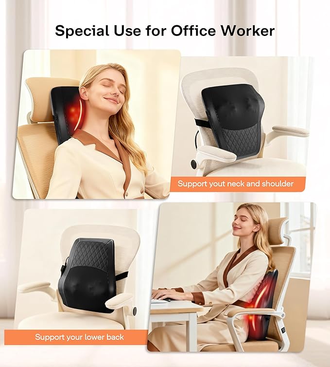 ALLJOY Back Massager with Heat, Electric Shiatsu Massage Pillow with LCD Display, 4 Modes & 3 Intensities Deep Tissue Kneading for Lower Back, Neck, Shoulder, Leg, Ideal Gifts for Men, Women
