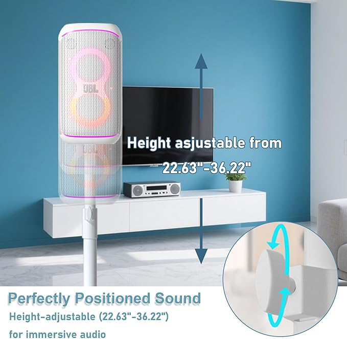 All-Metal Adjustable Speaker Stand for J-BL Partybox 120/320 (White) – Heavy-Duty Pole Stand with Wide Base, Height Adjustable up to 36.22" (Stand Only, No Speaker Included)