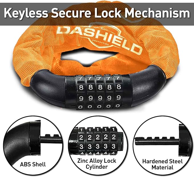 Bike Chain Lock Security 5 Digit Resettable Combination, 38.6 inches Heavy Duty Anti Theft Lock Chain for Bicycle, Motocycle, Scooter, Gate, Fence (Orange, 3.2ft)