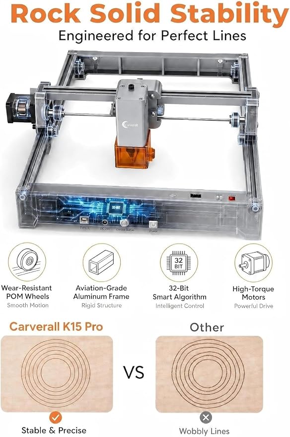 K15 Pro 7w Laser Engraving Machine with App Control, 7.87''×11.81''(Near A4) Work Area, Laser Engraver for DIY CNC, Crafts, Wood, Acrylic, Leather, Stone, 7000mW,Class 1