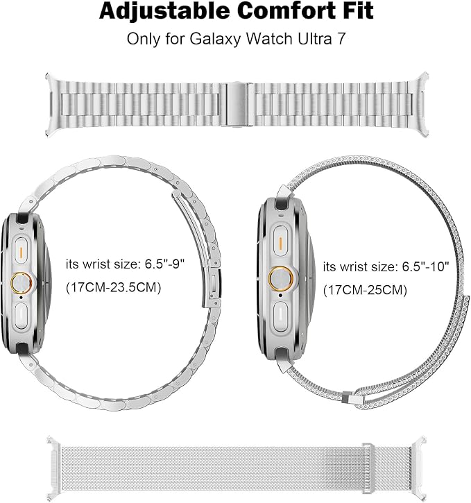 SUPLINK 2-Pack Stainless Steel Band Compatible with Galaxy Watch Ultra Bands 47mm (2025/2024), Adjustable Premium Metal Replacement Bands for Samsung Watch Ultra Band Men Women, Silver