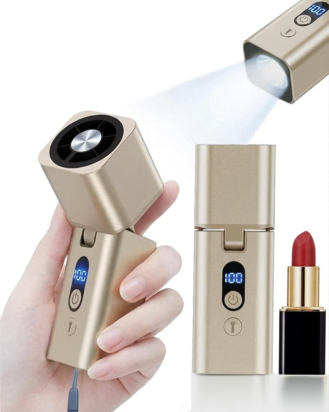 Metal Mini Handheld Fan 1-100 speed 15000RPM, 5000mAh Rechargeable Powerful Handheld Turbo Fan with Flashlight, Personal Portable Mini Hand Held Fan for Travel Camping Beach,Gifts for Women (Gold)