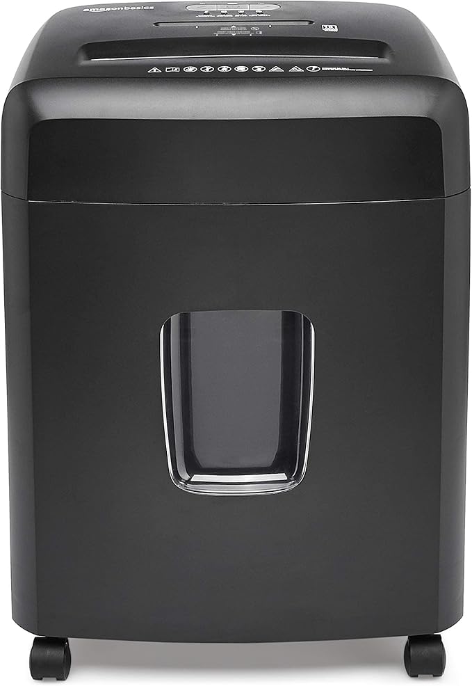 Amazon Basics 15-Sheet Cross Cut Paper Shredder for Home and Office, CD/Credit Card Shredder with 6 Gallon Wastebasket, Black