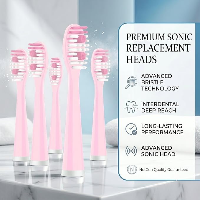Sonic Electric Toothbrush for Adults, Rechargeable Power Toothbrush with 5 Replacement Heads, Travel Case, 3 Modes, 2 Minute Timer, IPX7 Waterproof Cordless Electric Toothbrush | Pink