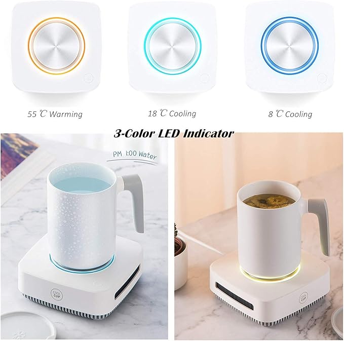 Cup Cooler-Coffee Warmer Desktop 2IN1,31℉ - 46℉ Coffee Tea Drinks Mug Warmer Cooler Desktop Heating and Cooling Beverage Plate For Water,Milk,Beer,Cocoa (white)