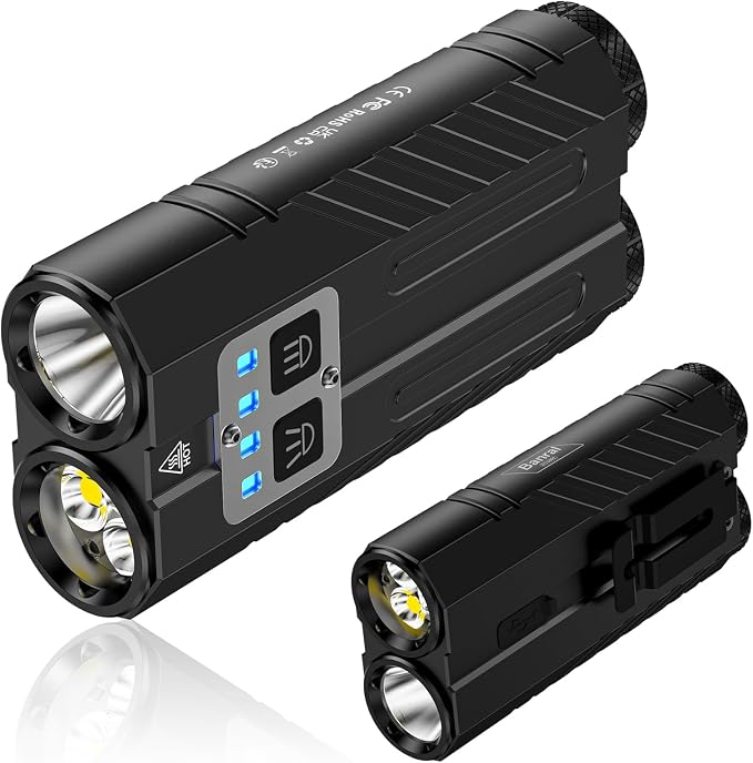 Banral Powerful Small Flashlight Rechargeable, 3100 High Lumens Flat Tactical Flashlights, Compact Spot/Flood Pocket Flash Light for Car, Emergency, Home, Camping, 1Pack