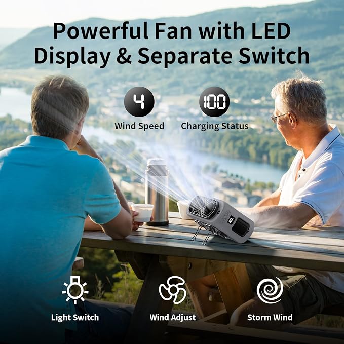 Socool 14500mAh Portable Waist Fan Clip On Wearable Belt Shirt Fan 5 Speeds with Dual Air Outlet & Flashlight Personal Hanging Neck Fans Battery Operated Rechargeable 40H Cooling For Camping Jobsite