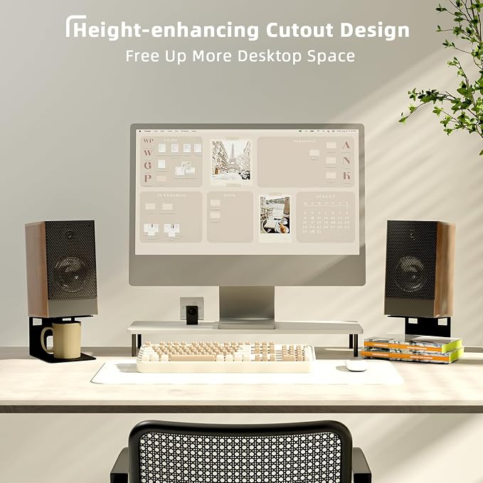 Desktop Speaker Stands, Metal Bookshelf Speaker Stands with Vibration Absorption Pads, Studio Monitor Stand Support 30lbs, 7° Incline Computer Speaker Stand, Better Audio Experience, Black
