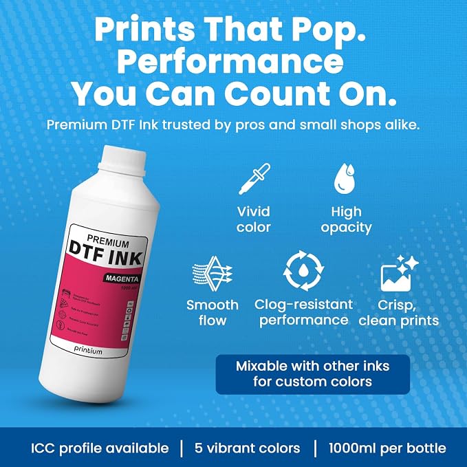 DTF Ink Magenta 33.8 fl oz (1000ml) | High Opacity Clog-Free Formula | Compatible with ET8550 L1800 XP600 I3200 4720 XP15000 & All Printheads | Reliable Color Accuracy & Smooth Flow